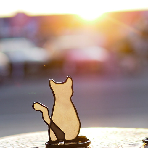 長崎発！尾曲がり猫にゃん(黒猫)」ステンドグラス サンキャッチャー 純