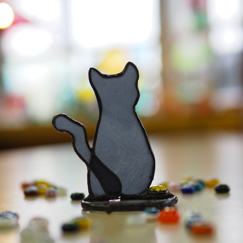 長崎発！尾曲がり猫にゃん(黒猫)」ステンドグラス サンキャッチャー 純