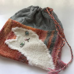 グラデーションがきれいなwoolのねこキャップウォーマー(オレンジ) 2枚目の画像