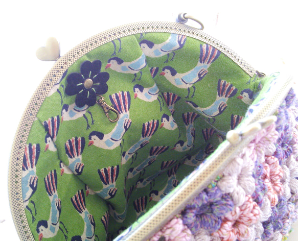 お花モチーフのバッグ（グリーン×パープル） 4枚目の画像