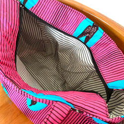 アフリカ布　トートバッグ バード柄　ピンク/ブルー　アフリカンプリント　大容量マザーズバッグ　旅行　ツバメ　鳥　春色 8枚目の画像