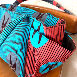 アフリカ布　トートバッグ バード柄　ピンク/ブルー/グレー　アフリカンプリント　大容量マザーズバッグ　ツバメ　鳥 4枚目の画像