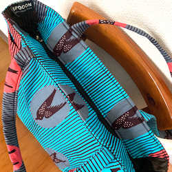 アフリカ布　トートバッグ バード柄　ピンク/ブルー/グレー　アフリカンプリント　大容量マザーズバッグ　ツバメ　鳥 7枚目の画像