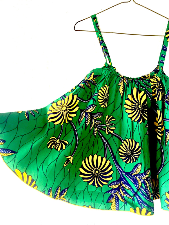 【オレンジ×白黒×黄緑】アフリカ布から二部式帯 Kitenge エプロン 027