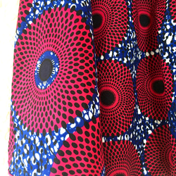 アフリカ布 スーパーAラインフリルキャミソール 赤/ネイビーサークル柄 エスニック チュニック アフリカン コットン 4枚目の画像