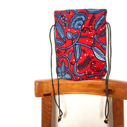 アフリカ布 巾着バッグ ポシェット ボタニカル花柄 レッド/ネイビー バッグインバッグ 浴衣 エスニック ミニバッグ 7枚目の画像