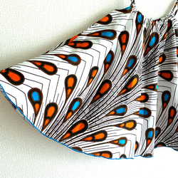 アフリカ布 スーパーAラインフリルキャミトップス ピーコック柄　ブルー白オレンジ アフリカンファブリック　チュニック 3枚目の画像