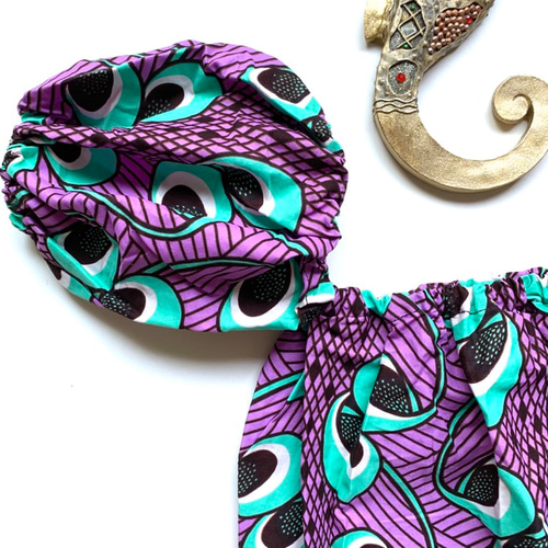 アフリカ布 オフショルダートップス(ベアトップ風)ボタニカル柄ピンク