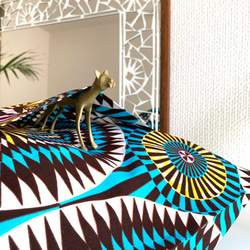 アフリカ布 クッションカバー ジオメトリック柄 ブルー ピンク ブラウン イエロー 幾何学　モロッコ シャビー　ギフト 4枚目の画像