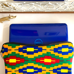 アフリカ布　PCケース  12インチ　ガーナ伝統織物ケンテ　トライバル柄　MacBook 一点物 アフリカンプリント 3枚目の画像