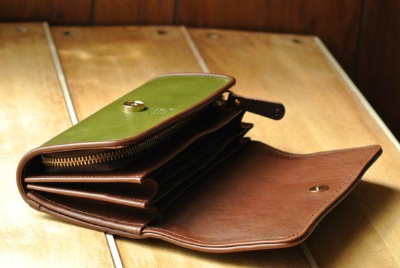 受注製作 漁師の嫁財布　カーキ＆こげ茶 
