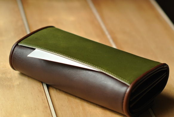 受注製作 漁師の嫁財布　カーキ＆こげ茶 