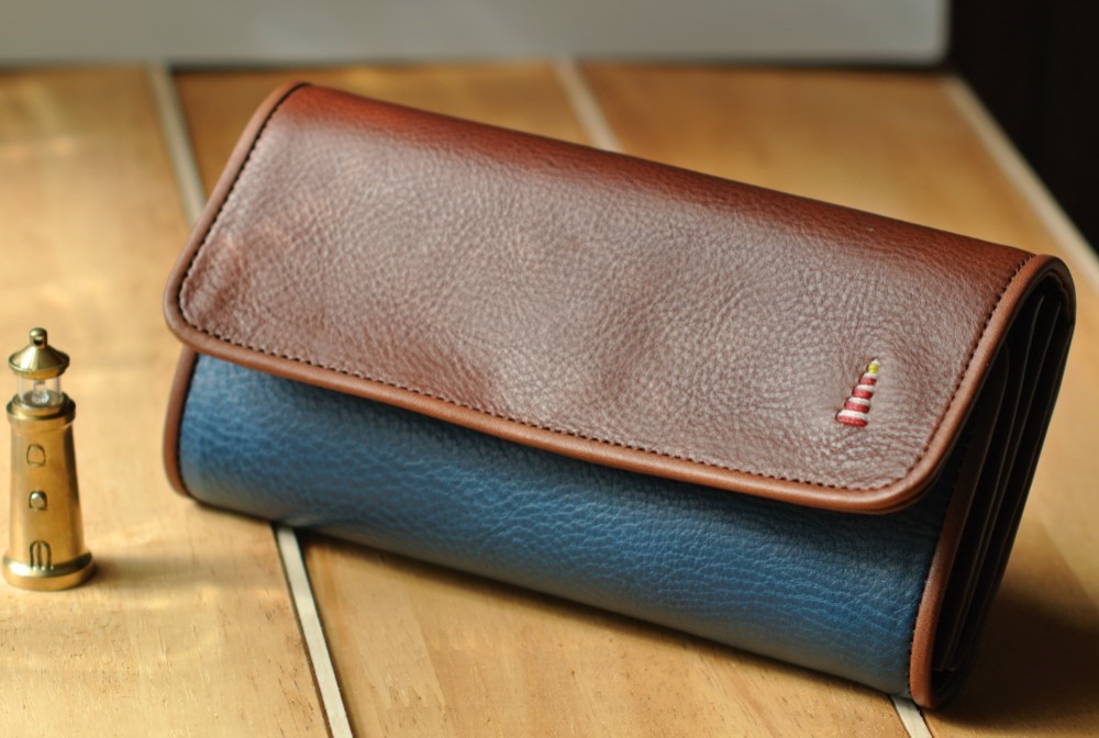 受注製作　漁師の嫁財布　青＆チョコ