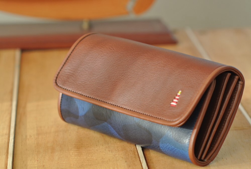 受注製作 漁師の嫁財布　カモフラージュブルー＆チョコ