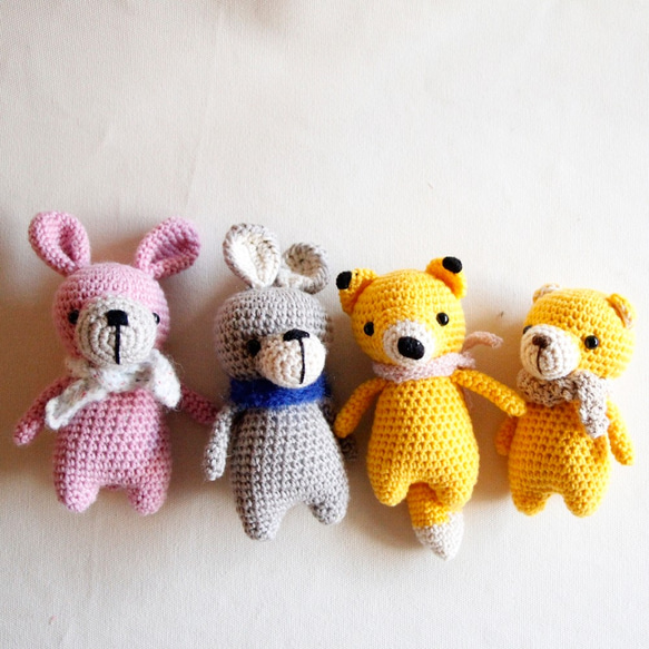 布綿】ハンドフック人形、手作り人形、森の動物、スカーフクマ