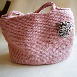煙火花 毛線編織手提包 繡球花 粉紅色苧麻繩 手編包 第1張的照片