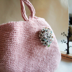 煙火花 毛線編織手提包 繡球花 粉紅色苧麻繩 手編包 第4張的照片