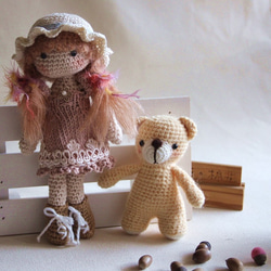 [布。米国の綿花]小さな人形ピンクのドレス、人形のひも、白い麦わら帽子 5枚目の画像