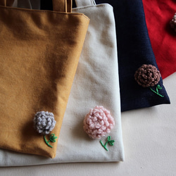 [布。 ]綿ウール花火の花フラットパック、ブルーデニムのハンドバッグを刺繍ウールの花の茎 5枚目の画像