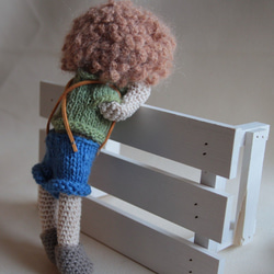[布。米国の綿花]小さな人形、よだれかけ短い、巻き毛の頭の少年 4枚目の画像