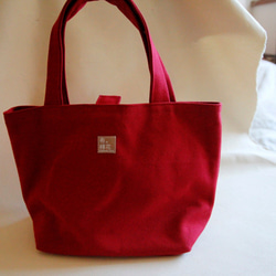 【布。棉花】火紅素色帆布 日式簡約 磁釦托特包 第3張的照片