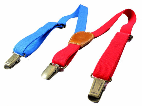 皮革兒童背帶紅藍色MIX（橡膠部分）×駱駝（皮部） 第4張的照片