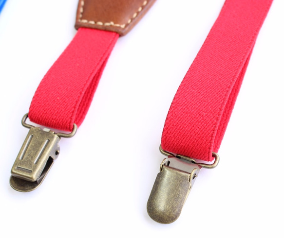 皮革兒童吊帶紅色藍色MIX（橡膠部分）×布朗（皮革部分） 第2張的照片