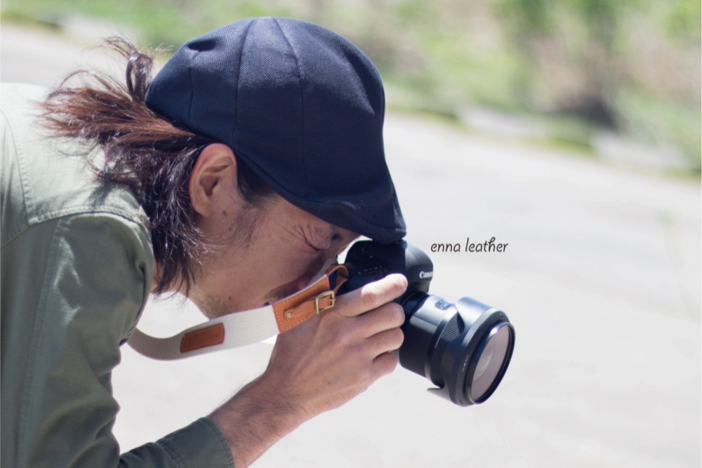 《3cm幅》生成コットンレザーのカメラストラップ　キャメル　ブラック