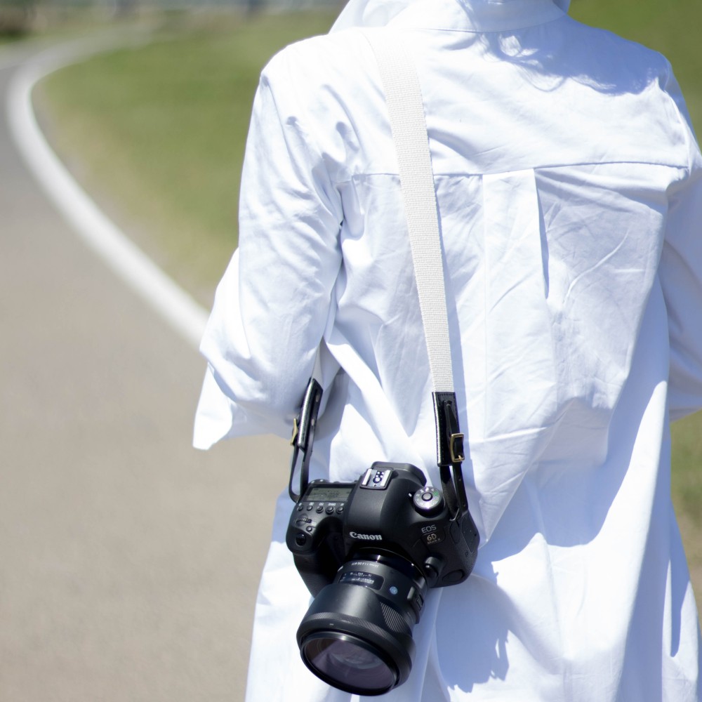 《3cm幅》生成コットンレザーのカメラストラップ　キャメル　ブラック