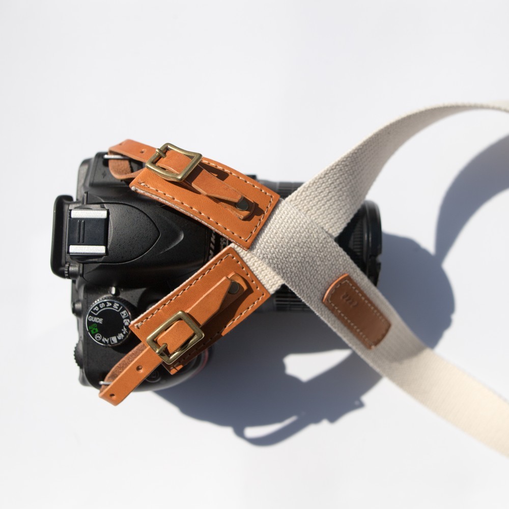 《3cm幅》生成コットンレザーのカメラストラップ　キャメル　ブラック