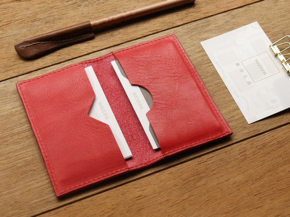 Leather Card Case - Coral Red 1枚目の画像