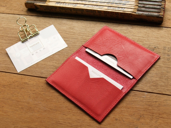 Leather Card Case - Coral Red 5枚目の画像