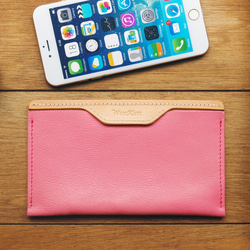 iPhone 14 Pro Max - Peach Pink 手工真皮手機套/存摺套 (免費客製刻印/禮物包裝) 第4張的照片