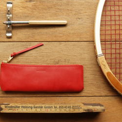 [ weekenlife ] - Leather Pen Case( Custom Name ) - Coral Red 1枚目の画像