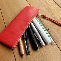 [ weekenlife ] - Leather Pen Case( Custom Name ) - Coral Red 2枚目の画像