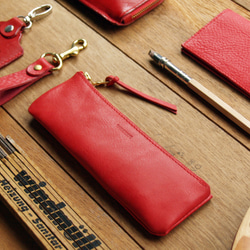 [ weekenlife ] - Leather Pen Case( Custom Name ) - Coral Red 3枚目の画像