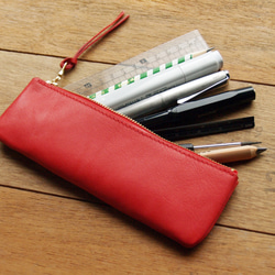 [ weekenlife ] - Leather Pen Case( Custom Name ) - Coral Red 5枚目の画像