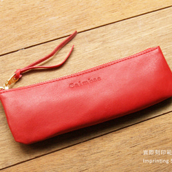 [ weekenlife ] - Leather Pen Case( Custom Name ) - Coral Red 8枚目の画像