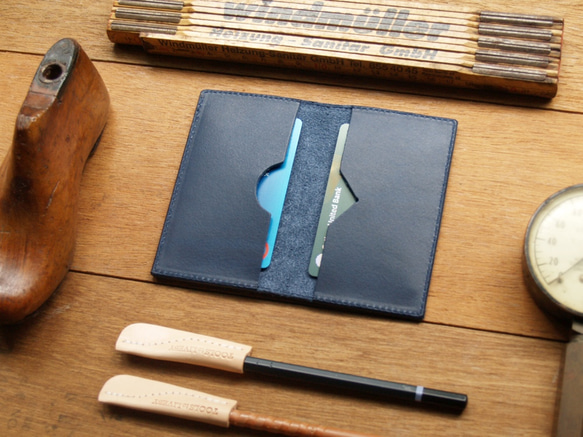 Leather Card Case ( Custom Name ) - Navy Blue 4枚目の画像