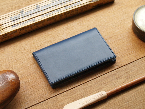 Leather Card Case ( Custom Name ) - Navy Blue 2枚目の画像