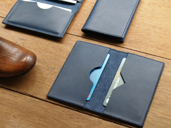 Leather Card Case ( Custom Name ) - Navy Blue 6枚目の画像