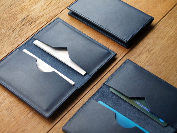 Leather Card Case ( Custom Name ) - Navy Blue 1枚目の画像