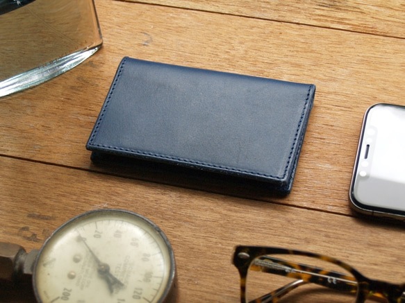 Leather Card Case ( Custom Name ) - Navy Blue 7枚目の画像