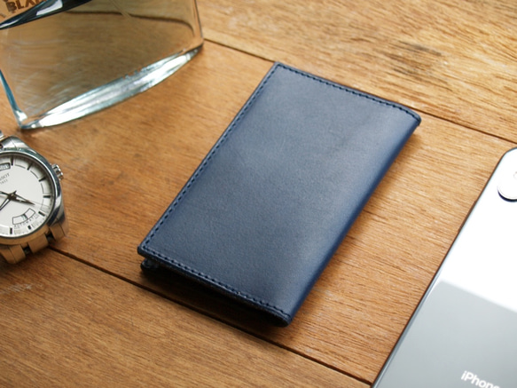 Leather Card Case ( Custom Name ) - Navy Blue 8枚目の画像