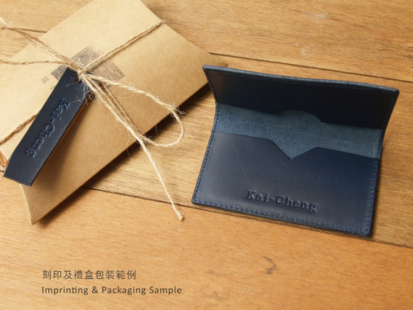 Leather Card Case ( Custom Name ) - Navy Blue 10枚目の画像