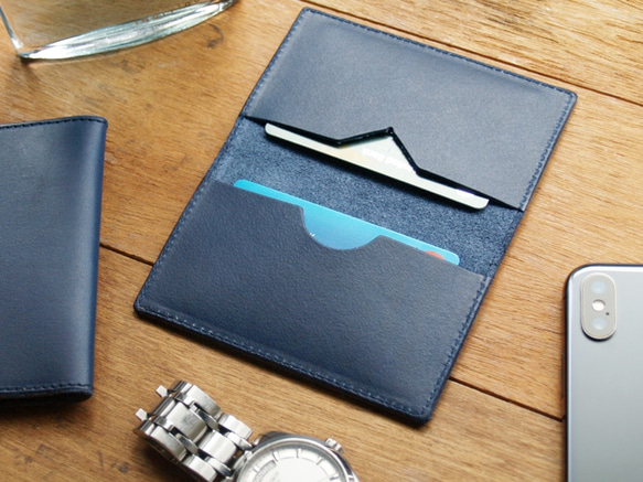 Leather Card Case ( Custom Name ) - Navy Blue 9枚目の画像