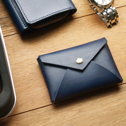 Leather Card Case / Coin Case ( Custom Name ) - Navy Blue 1枚目の画像