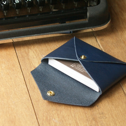 Leather Card Case / Coin Case ( Custom Name ) - Navy Blue 2枚目の画像