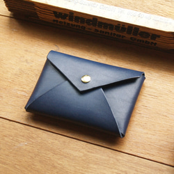 Leather Card Case / Coin Case ( Custom Name ) - Navy Blue 3枚目の画像