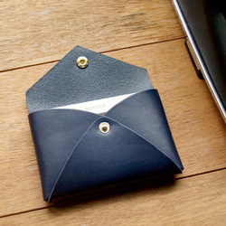 Leather Card Case / Coin Case ( Custom Name ) - Navy Blue 4枚目の画像